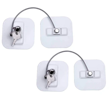 

2 PCS White Refrigerator Strong Adhesive Lock for Cabinet File Drawer Window Child Safety with Keys