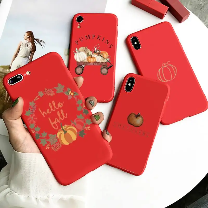 

Pumpkin happy autumn fall leaves Phone Case Candy Color for iPhone 6 7 8 11 12 s mini pro X XS XR MAX Plus