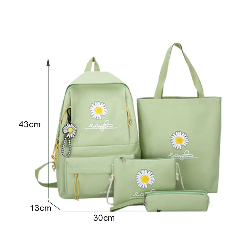 4pcs/Set Casual Print Backpacks Canvas School Bags Rucksack For Girls Fashion Women Backpack Students Shoulder Bag
