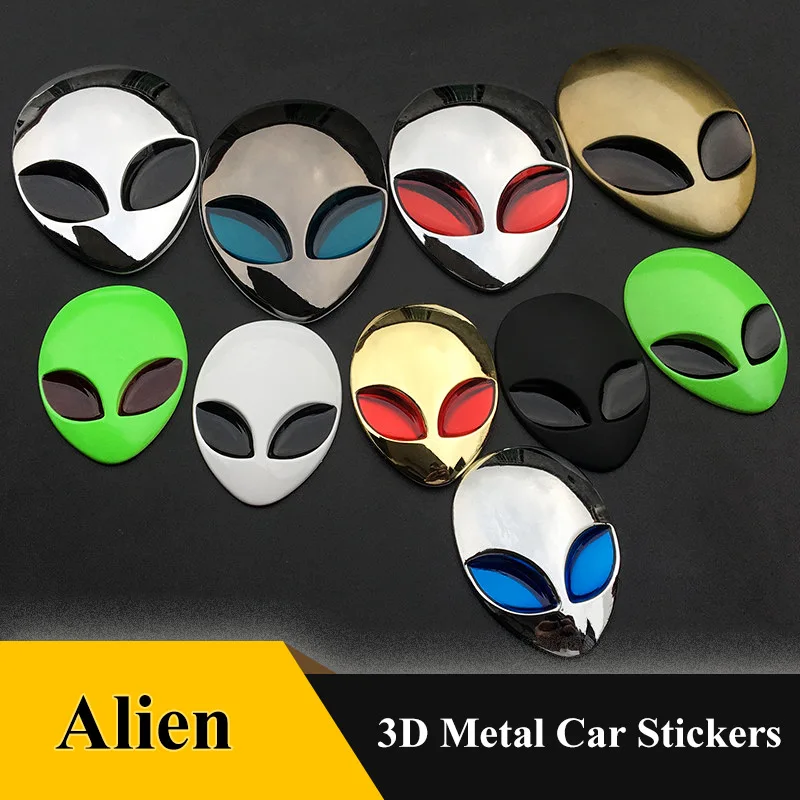 

1pcs Metal 3D Alienware Alien Head Logo Sticker Vinyl Badge Decals Car Styling for AUDI BMW Mercedes Benz VW volkswagen TOYOTA
