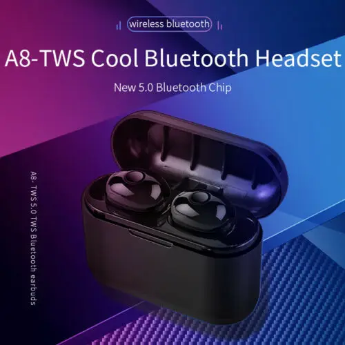A8 Bluetooth 5 0 Headset TWS Earbuds Wireless Earphones Twins 4D Stereo Waterproof Mini Headphones With Charging Box Ear Tips