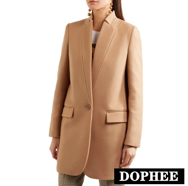 

Fashion Autumn and Winter Women's Wool Blends Coat Stand Collar One Button Woolen Blazer Suit Jackets Lady's Jackets