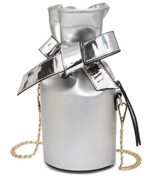 

Women's PU Leather Vase Shape Bucket Shoulder Bag Crossboday Handbag Satchel With Bowknot