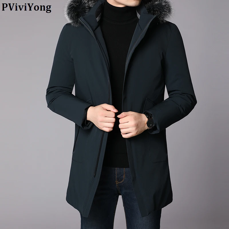 

PViviYong 2019 Winter new fashion high quality hooded collars white duck down jacket , casual thicked parka men coat Q8099F