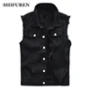 SHIFUREN Men Cotton Ripped Jeans Sleeveless Jacket Black Denim Vest Single-breasted Male Hip Hop Washed Cowboy Waistcoat ► Photo 1/6