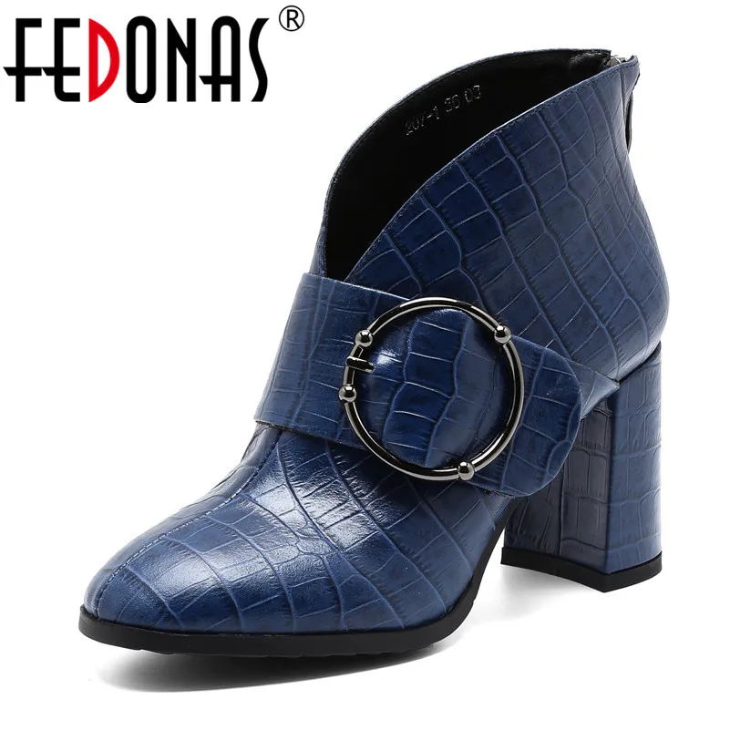 FEDONAS/женские модные ботильоны; теплые полусапожки из натуральной кожи; сезон осень-зима; Женская офисная обувь на высоком каблуке с застежкой-молнией и пряжкой