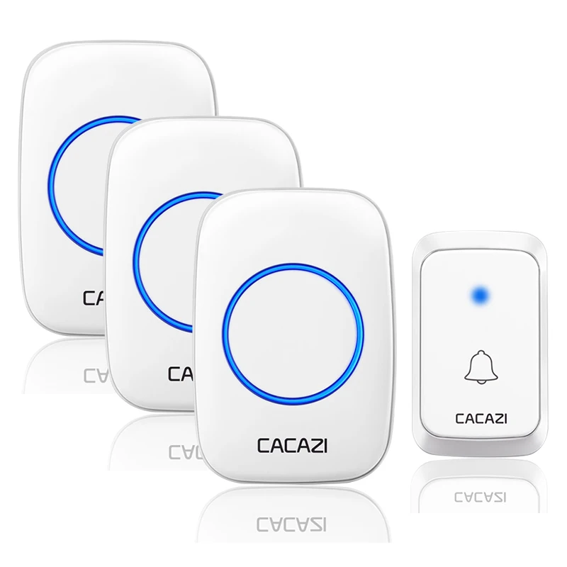 1 button 3 receiver CACAZI домашний водонепроницаемый беспроводной дверной звонок светодиодный светильник Батарейная Кнопка беспроводной звонок 300 м Пульт дистанционного управления штепсельная вилка США ЕС 4 Объем 58 звонок - Цвет: 1 button 3 receiver