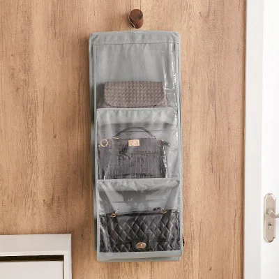 6 карманная подвесная сумка-Органайзер для гардероба, прозрачная сумка для хранения, дверная настенная прозрачная сумка для обуви, сумка-вешалка - Цвет: Grey