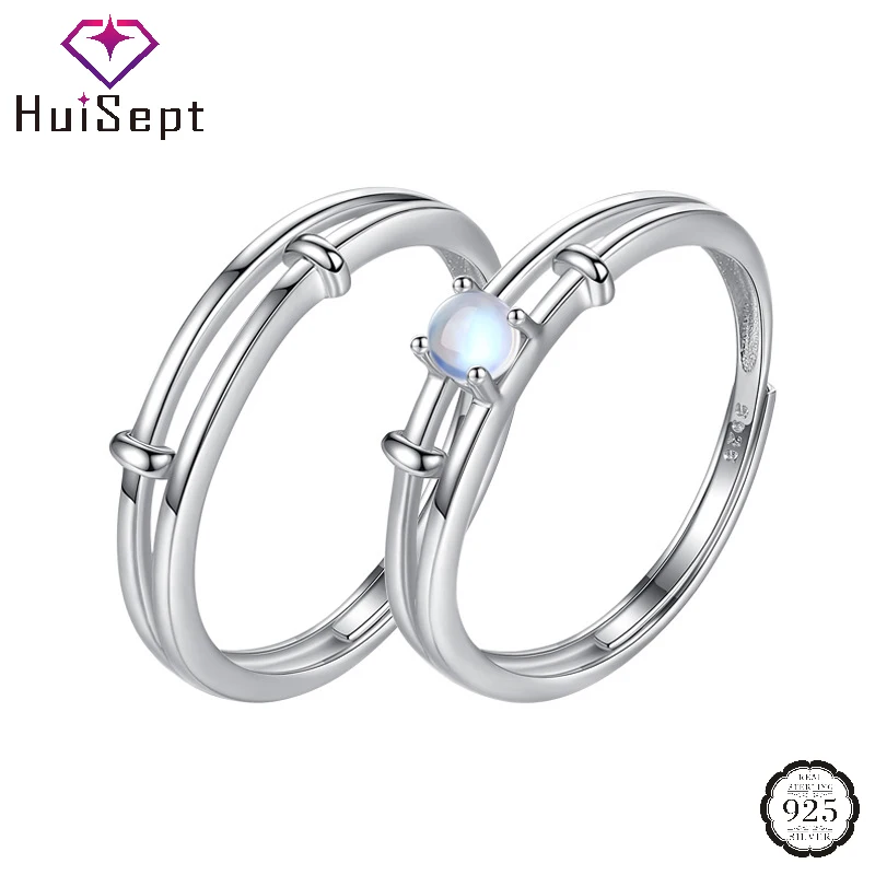 HuiSept S925 Silver Jewelry Ring Set for Women Men Lover Wedding Party Promise Gift with Moonstone Open Finger Rings Ornaments | Украшения