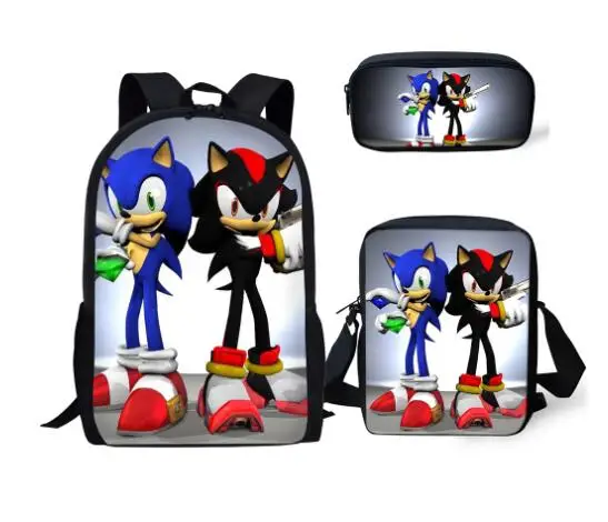

3PCs/Set Fashion Backpack Sonic The Hedgehog Pattern Kids School Bags Cartoon Animal Designer Teenagers Book-Bags Set
