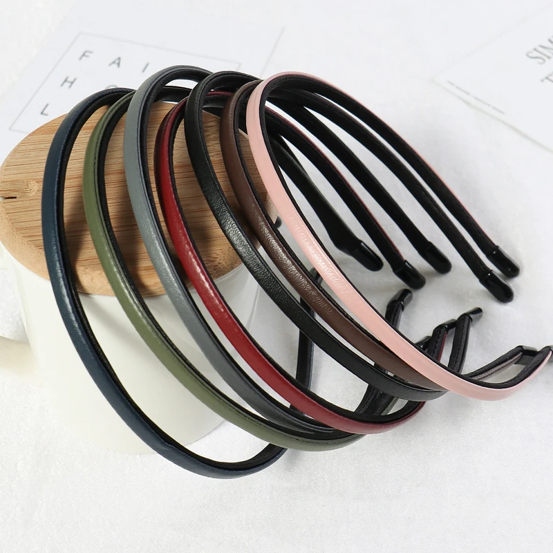 head scarves New Women Vintage Pu Leather Plain Thin Hairbands Simple Handmade Solid Headwraps Washing Headbands Elegant Hair Hoop bride headband