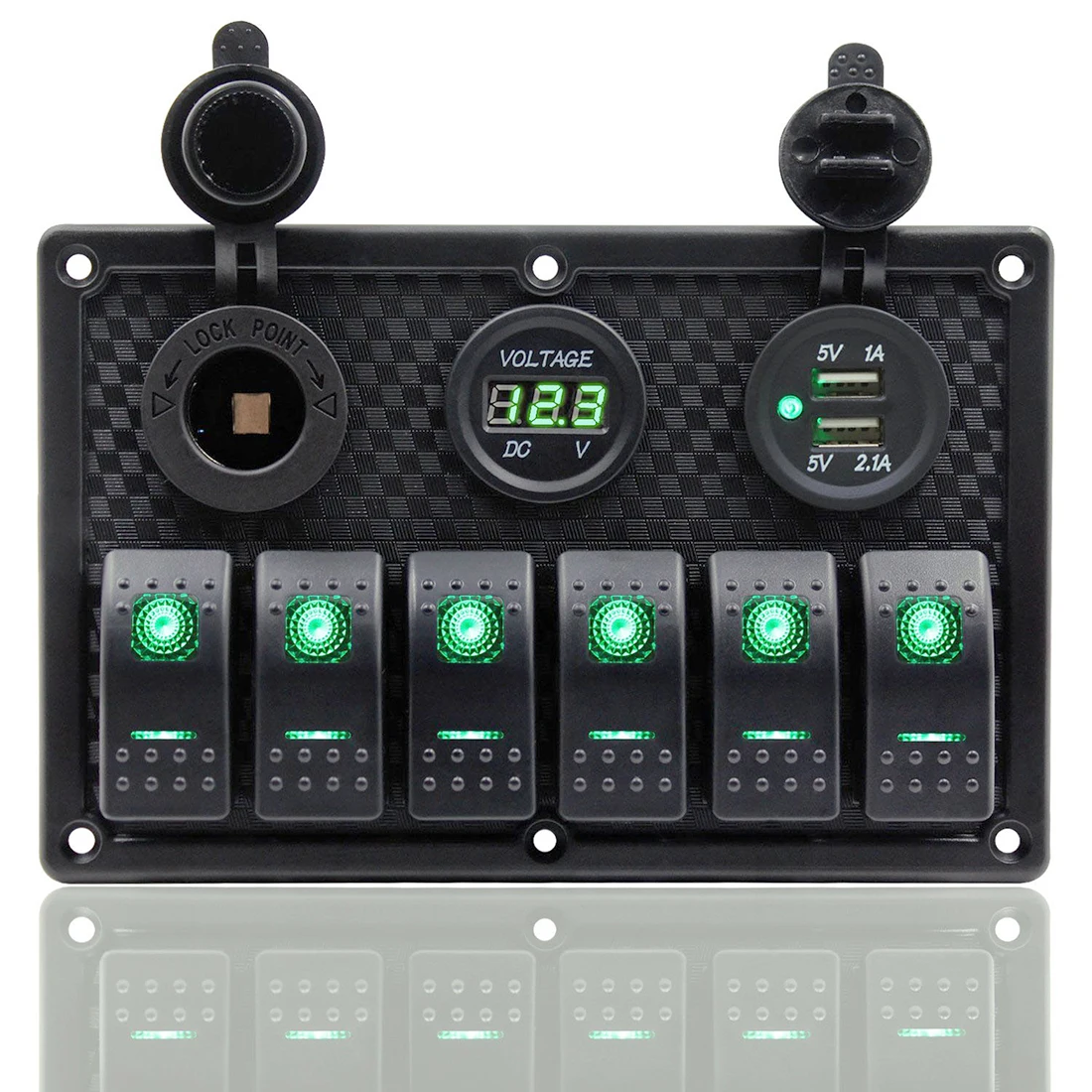 12 V-24 V 6 зеленый светодиодный Водонепроницаемый кулисный переключатель Панель Dual USB гнездо для автомобильного прикуривателя переключатель вольтметра Панель автомат защити цепи