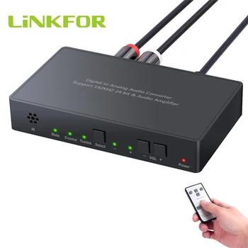 

LiNKFOR Digital to Analog Audio Converter with IR Remote 192kHz DAC Coaxial Toslink Optical to Analog L/R Audio 3.5mm Adapter