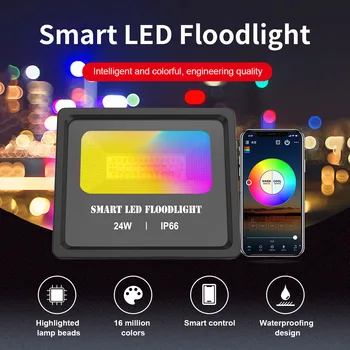 

24W Smart LED Floodlight Outdoor Landscape Lighting IP66 Waterproof Bluetooth Mesh Timing Colorful Intelligent LED Floodlight