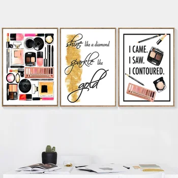 Günstig Wand Kunst Leinwand Malerei Mädchen Lieblings Kosmetik Hohe Ferse Salon Nordic Poster Und Drucke Wand Bilder Für Wohnzimmer Decor