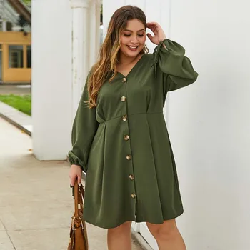 

2020 Spring Big Size Dress Women Party Dress Ladies Long Sleeve Dresses Plus Size Female V-neck Oversized Dress for Women 4XL