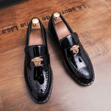 Fashion brand shoes autumn designer high quality black loafers non-slip waterproof male comfortable patent leather business