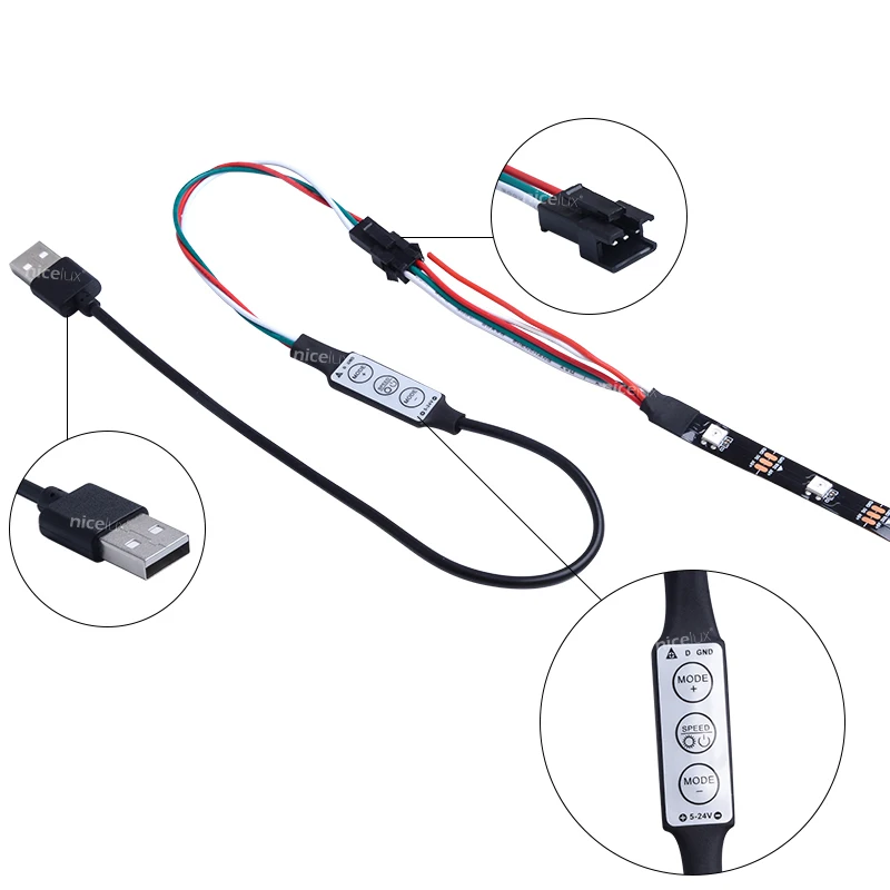 5 В USB WS2812B цифровой светодиодный Пиксельная лента контроллер RGB SK6812 WS2812 WS2811 мини 3