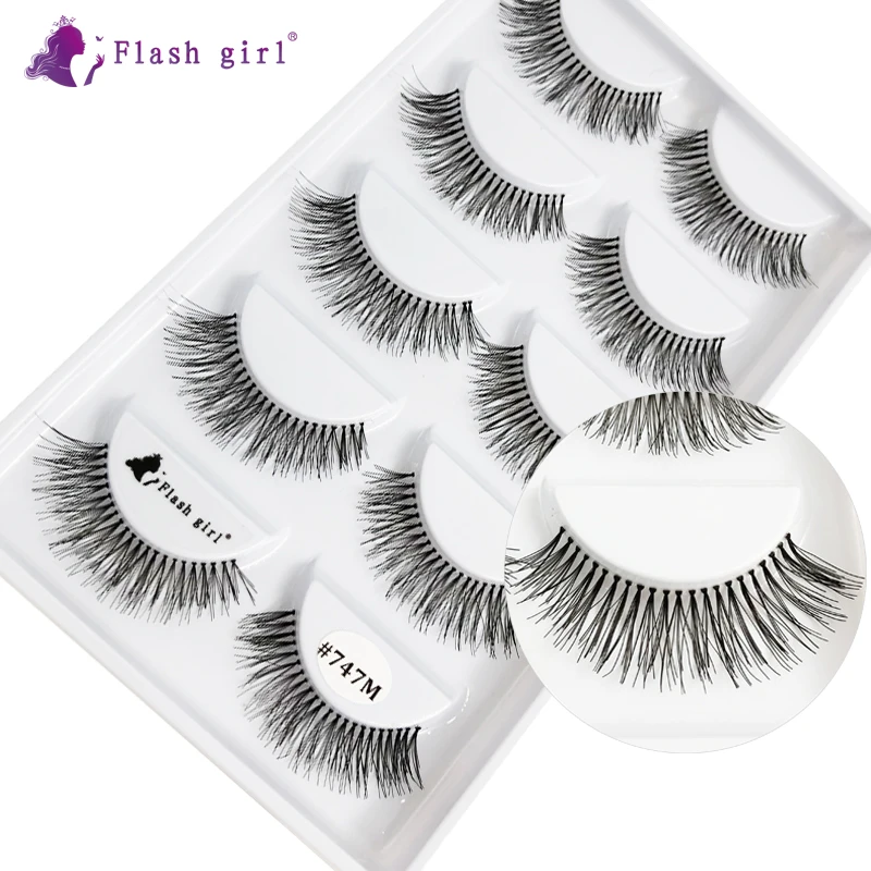 

Flash girl long false lashes #747M 100% Handmade long 3D Mink Lashes 5 pair/tray Private Label Eyelashes Extension