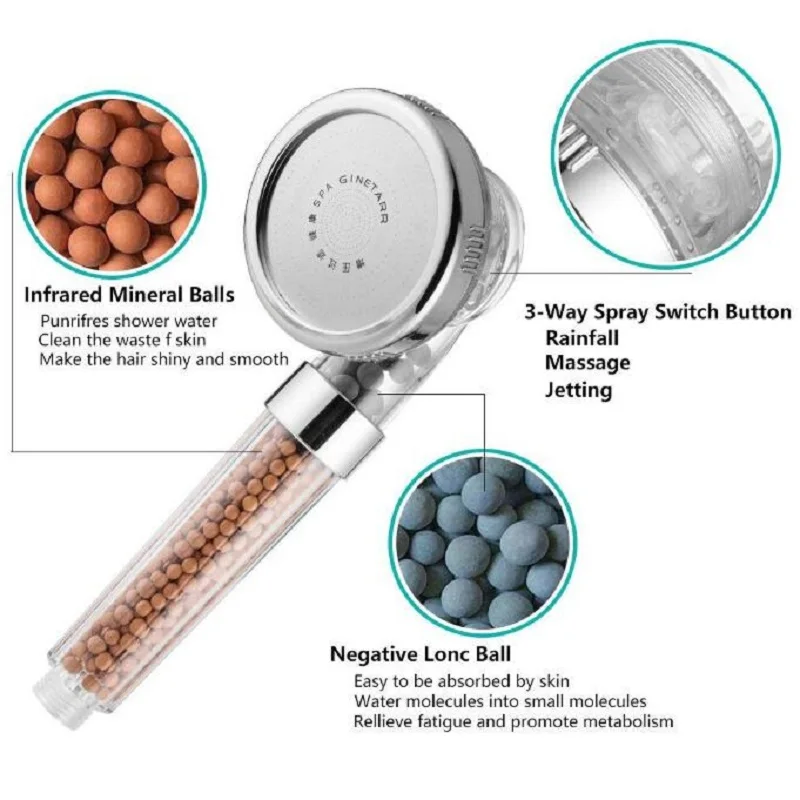 3 функции Регулируемая струйная Душевая насадка для ванной комнаты, высокое давление, экономия воды, Анионный фильтр, спа-насадка, Душевая насадка s