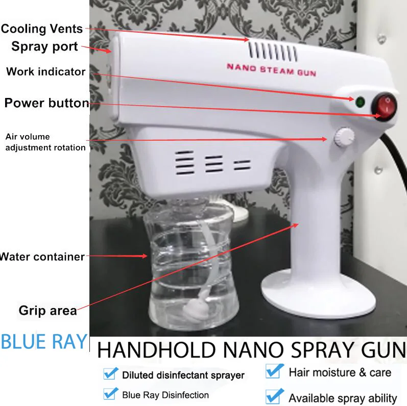 GNMM 110 V-220 V 1200 W 250 ML Disinfezione Medica Luce Blu Nano Pistola A Spruzzo A Vapore Spruzzatore per Capelli Spruzzatore per Nebulizzazione dAcqua Aerosol Ultra-Fine Bianco 