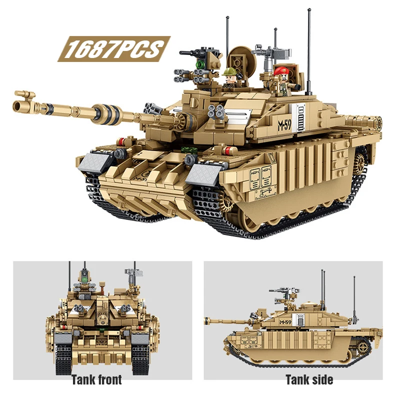 

2020 New Military Challenger 2 Main Battle Tank Model Building Blocks WW2 Army Soldier Figures Bicks Toys for Boys