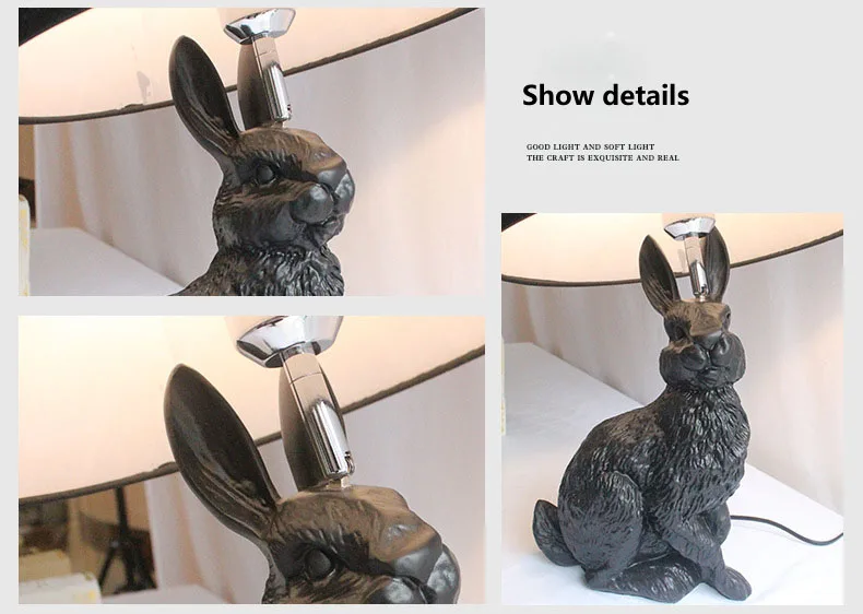 Resin black White Rabbit Modern LED Table Lamp Black stand desk light 19