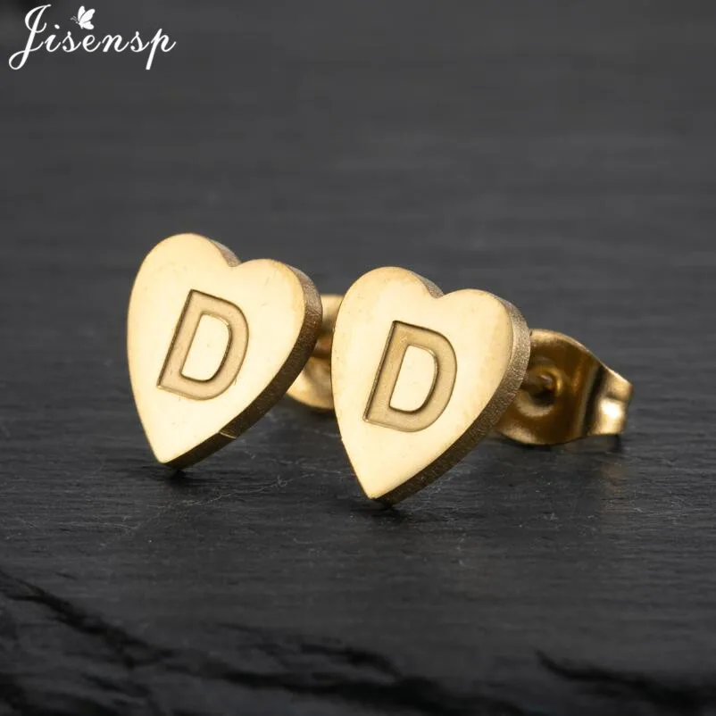 2021 Golden 26 Letters Stainless Steel Earrings for Women Girls Tiny Heart Initial Ear Piercing Jewelry Birthday Accesories image_1