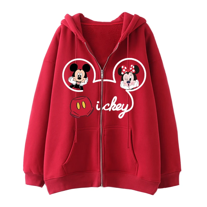 Disney Mickey Mouse Women Sweatshirts Clothing Hoodies 2021 Winter Oversize Print Hooded Women Cotton Long Sleeve Zip up hoodie brown hoodie