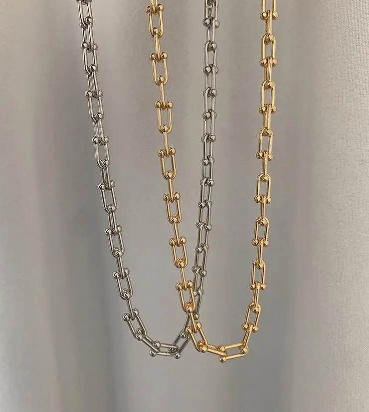 Amaiyllis 18k Gold Minimalist U-shaped Stitching Thick Chain Necklace Personality Exaggerated Necklace For Female Jewelry Gift