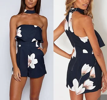 

Fashion Women Ladies Stylish Sexy One Collar Off-shoulder Summer Holiday Floral Printing Jumpsuit Rompers Playsuit Beach Wear