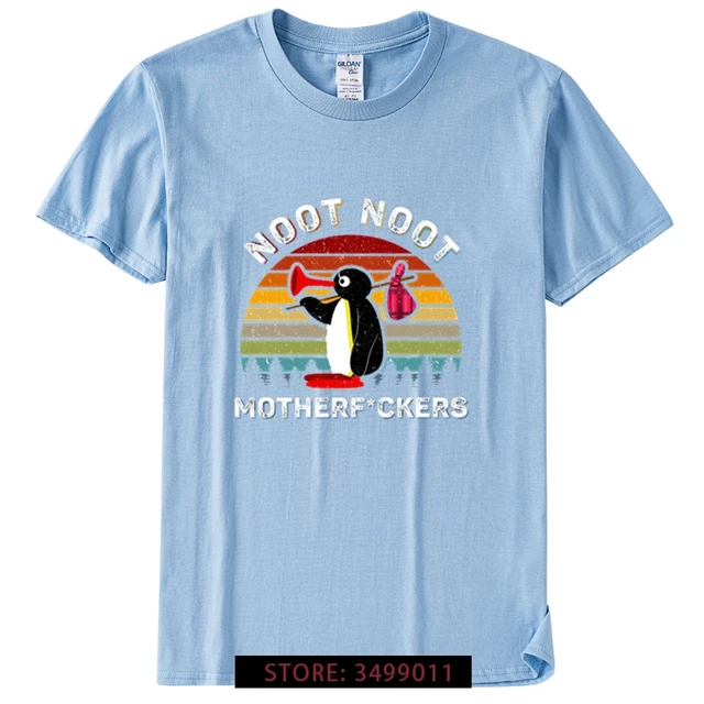 Noot Noot Pingu Retro Funny Tshirts Oversized Aesthetic Ulzzang Cute Graphic Tee Shirt for Men 100 Cotton Camisas Hombre Male T165A-skyblue