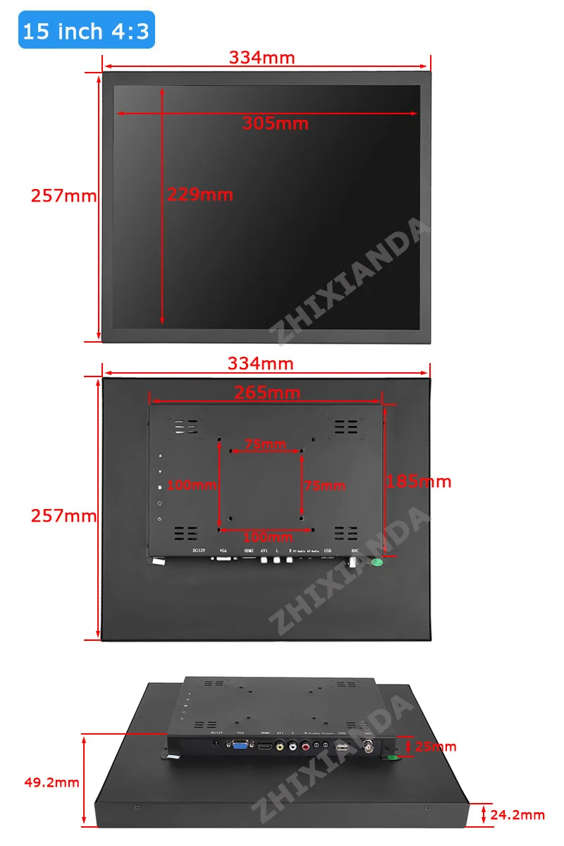 Компьютерный монитор 15 дюймов с отверстием VESA ЖК-монитор портативный монитор usb монитор питания с AV/BNC/VGA/HDMI/USB интерфейсом