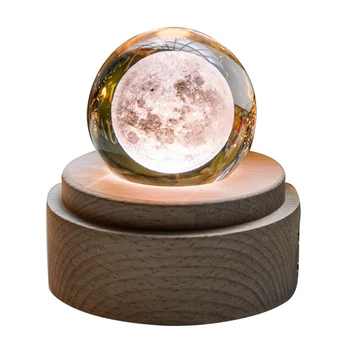 

Wooden Music Box Moon Style Luminous Rotating 3D Crystal Night Light Musical Box for Kids Girls K888