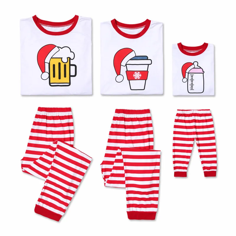 Семейный Рождественский пижамный комплект, Одинаковая одежда для мамы, папы и детей, Рождественская одежда для сна с рисунком пива, кофе, молока