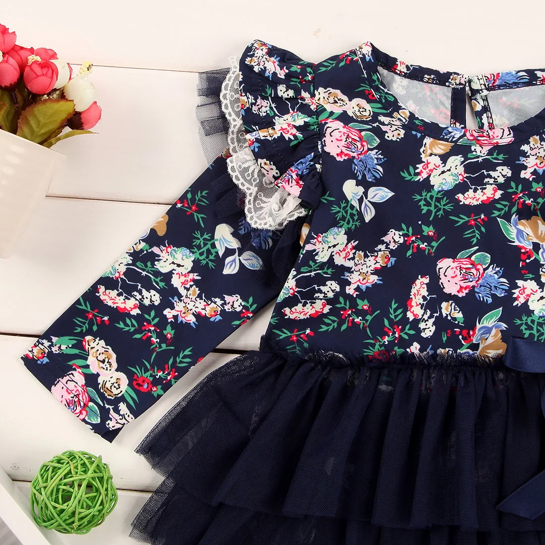 Модное Хлопковое платье с цветочным принтом и длинными рукавами для маленьких