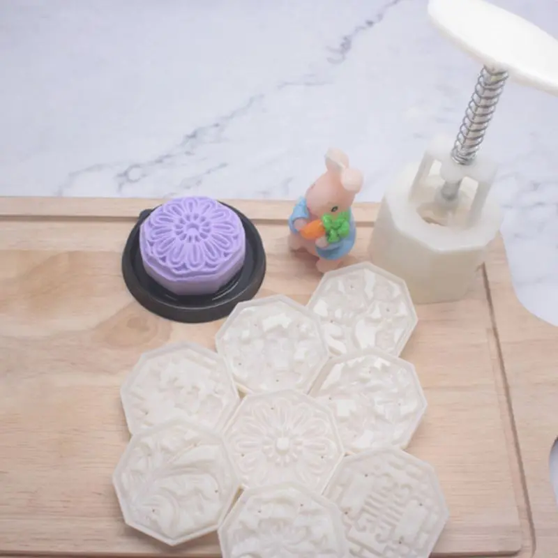 Mooncake Barrel Mold with 4pcs Octagon Stamps Hand Press Moon Cake Pastry Mould | Дом и сад