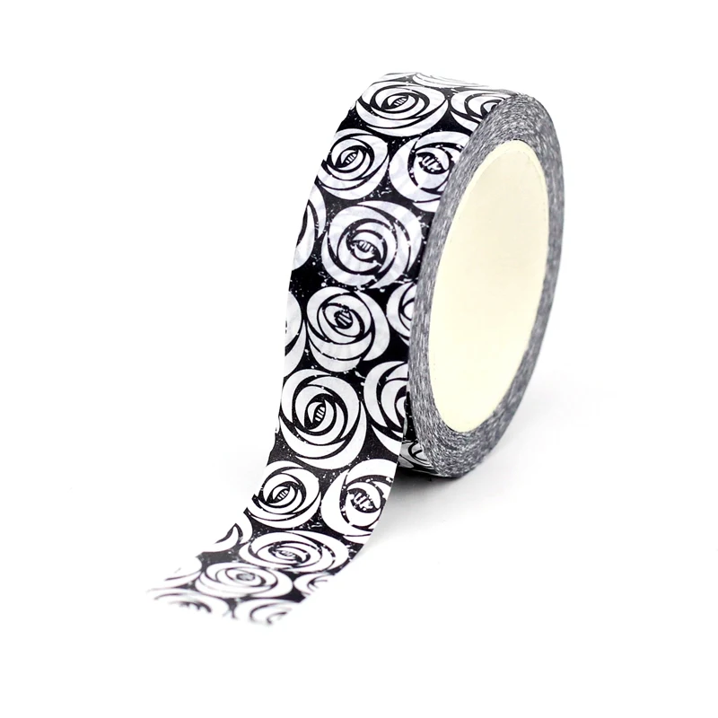 1pc Decorative Black And White Roses Washi Tape For Scrapbooking