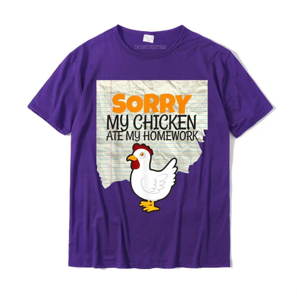 Coupons Printed Printing Tshirts Round Neck Cotton Fabric Men Tops & Tees Short Sleeve Summer Printing Tee Shirt Funny My Chicken Ate My Homework Kids Teacher School T-shirt T-Shirt__MZ22597 purple