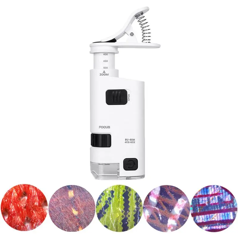 

40-60X Microscope With Phone Clip LED Lamp Magnifier Loupe Textile Microscopes