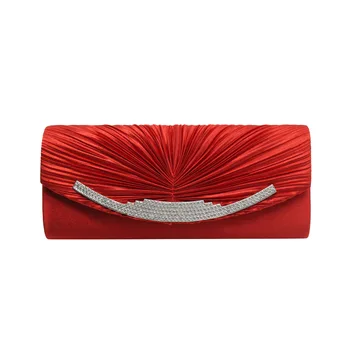 

Solid Silk Pleat Clutch Bag With Rhinestone Envelope Rectangle Purse Fashion Party Banquet Shoulder Bags Party Elegant Purse