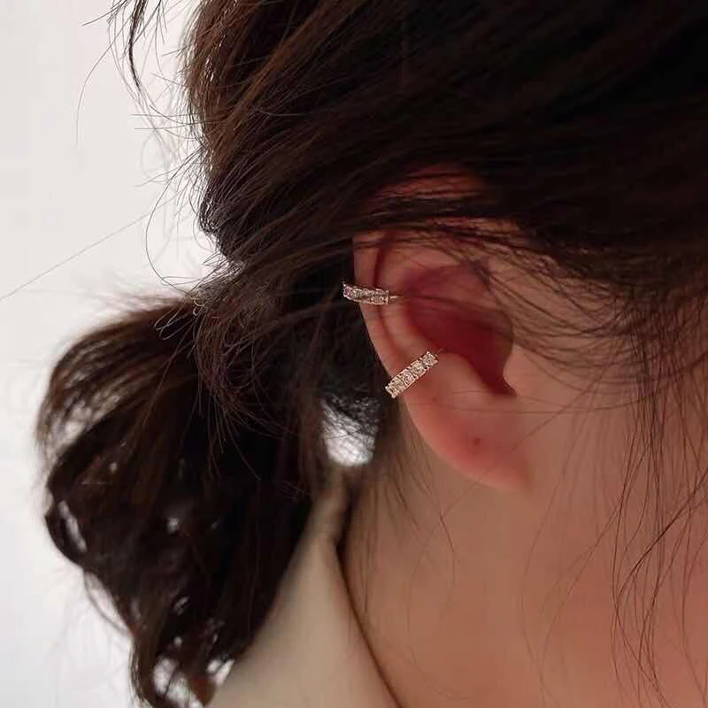 Crystal Ear Cuff Earring for Women Gold Color C-Shape Without Piercing Statement Small Earring Bridal Wedding Ear Clip Jewelry