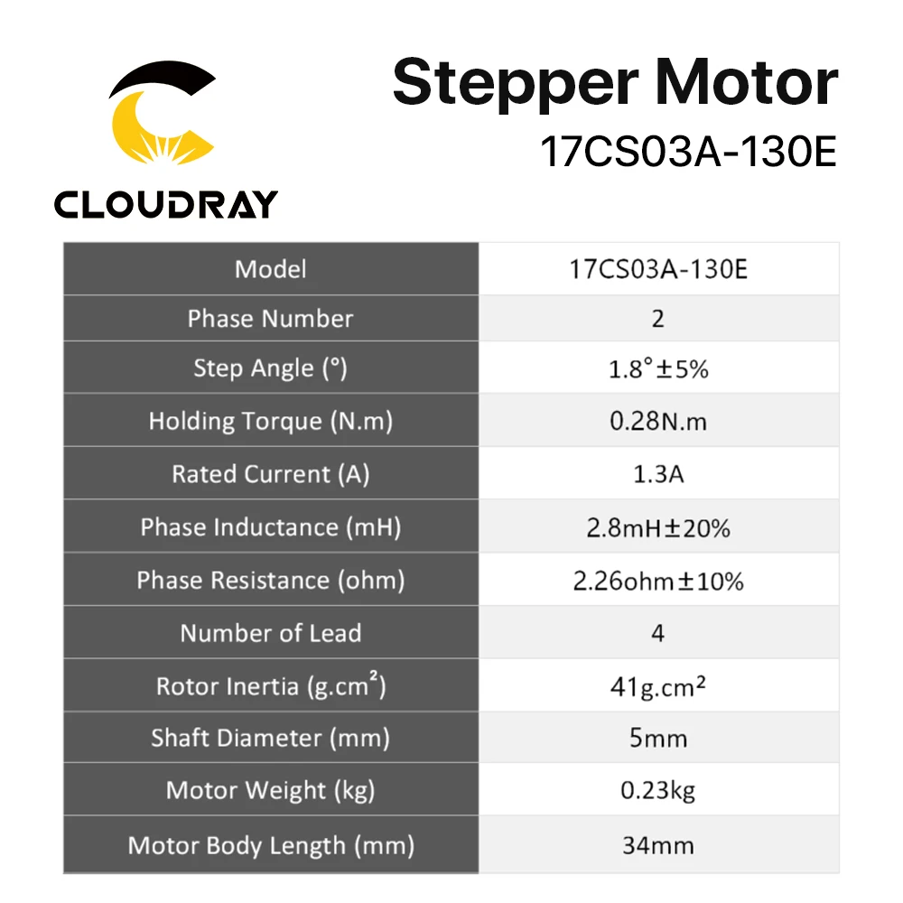 Stepper Motor Cloudray 34mm Nema 17 28N.cm 1.3A 2 Phase for CNC 3D printer Engraving Milling Machine