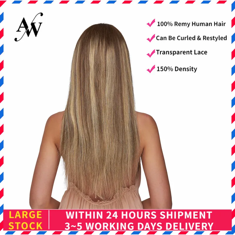 AW 20 ''HD прозрачный фронтальный парик прямые предварительно отобранные волосы Remy человеческие для женщин