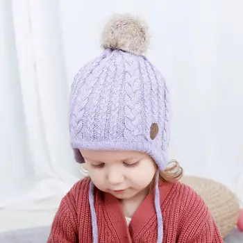 

Newborn Girls Boys Autumn Winter Cotton Blends Hats With Pompom Baby Infant Winter Warm Earflap Knit Crochet Beanie Fashion Caps