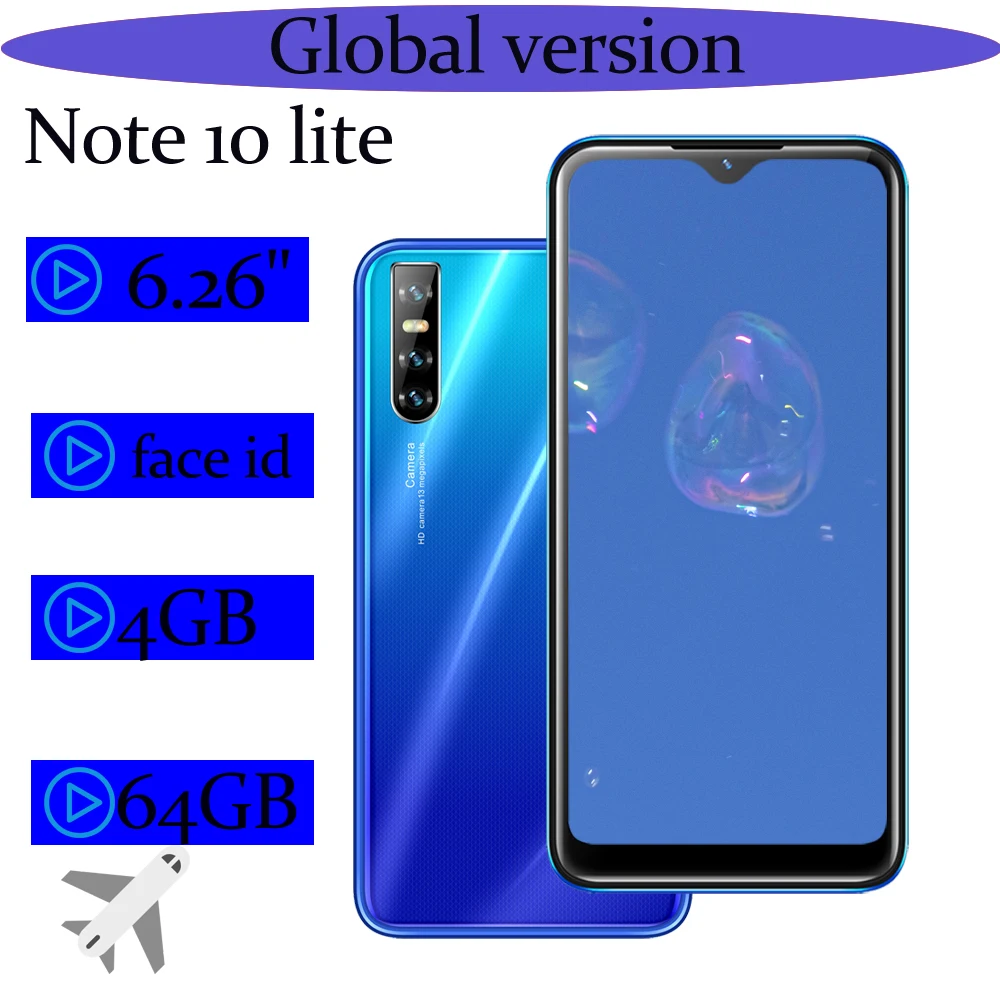 Смартфон Note10 lite на Android 4 ядерный процессор экран 6 26 дюйма Гб + 64 ГБ|Смартфоны| |
