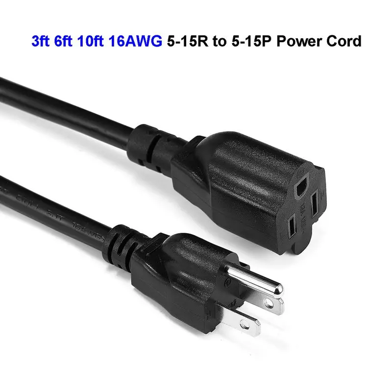 NEMA 5-15P to 5-15R Power Cord 3ft 6ft 10ft 16AWG Heavy Duty AC Extension Cable For PC Computer Monitor PSU Projector | Обустройство