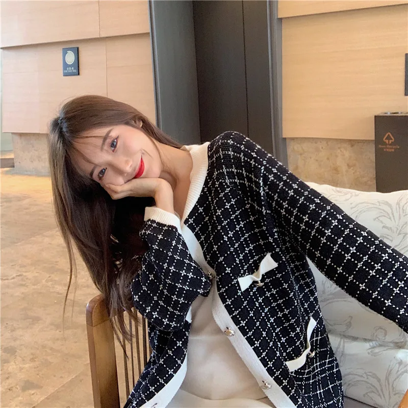 

Photo Shoot 2019 Korean-style Early Autumn New Style Contrast Color Tweed Plaid Graceful Cropped Jacket Elegant Tops-Style