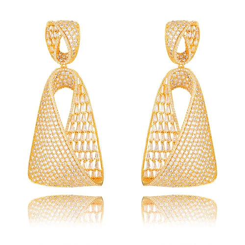 Siscathy модные ювелирные изделия Naija индийский Дубайский свадебные серьги для женщин Роскошные Mirco украшенное кубическими камнями циркония геометрические серьги - Окраска металла: Gold