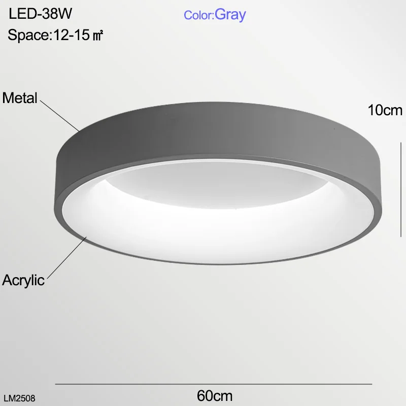 LED Ceiling Light Bedroom Modern Panel Lamp Lighting Fixture Living Room ceiling lamp Kitchen Surface Mount Flush Remote Control - Цвет корпуса: Gray 38W 60cm